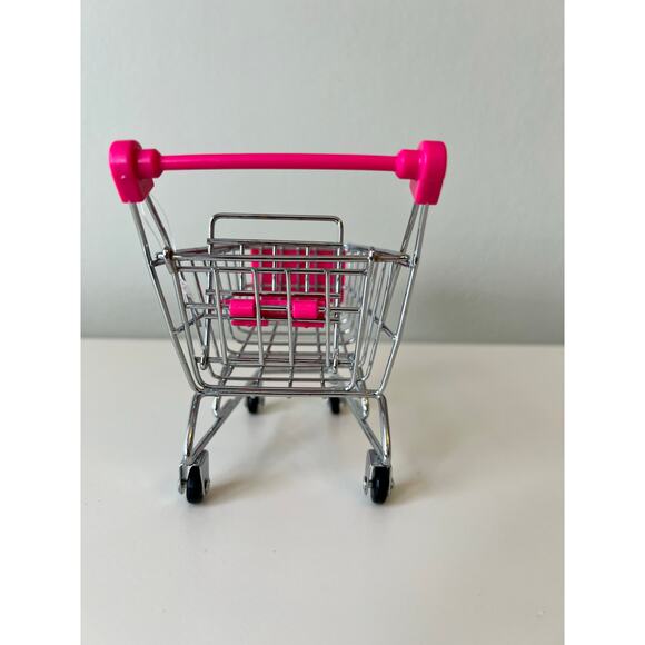 Mini Chrome Shopping Cart Silver Pink 4.5" Tall Storage Utility Toy Lot - Picture 8 of 11